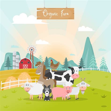 Cute Animals Farm Cartoon In Organic Rural Farm 426565 Vector Art At