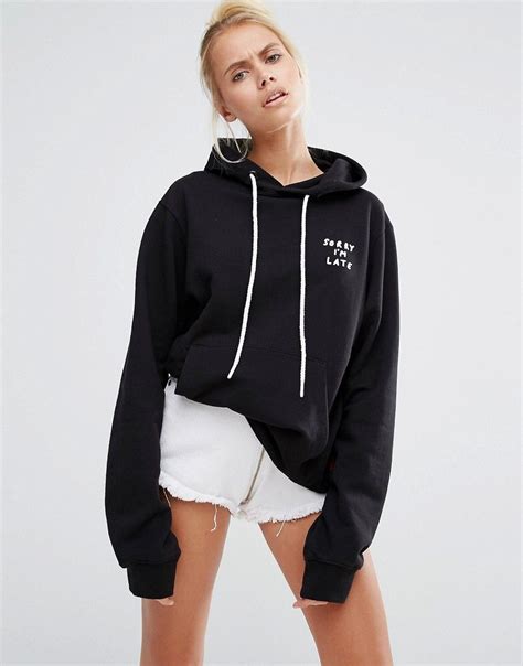 Lazy Oaf Oversized Boyfriend Hoodie With Sorry Im Late Print At Asos