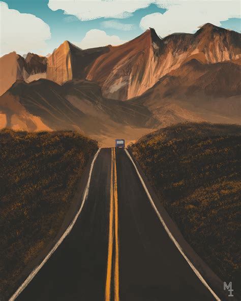 Digital Painting Of A Long Road I Tried To Bring Some Moody Tone What