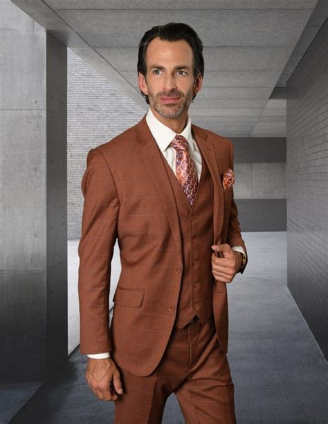 Statement Stzv 761 Copper Plaid 3 Pc Suit Modern Fit Studio Menwear