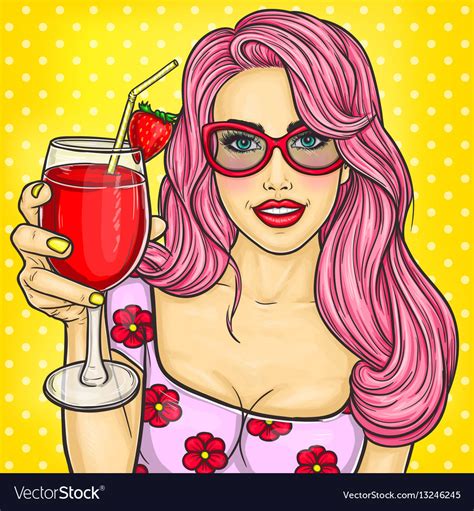Sexy Pop Art Girl Holding A Cocktail In Her Hand Vector Image