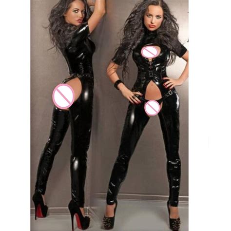 S Xxl New Sexy Latex Wetlook Catsuit Gothic Faux Leather Bodysuit Lady Bandage Pvc Leather