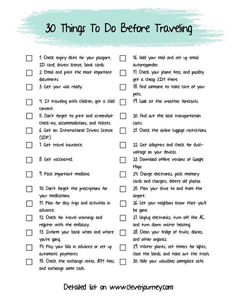 30 Things To Do Before Traveling Abroad Pdf Checklist Packing Tips