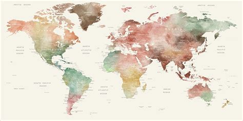 Watercolor World Map Poster Map Vector