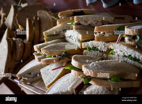 Cut Platter Of Mixed Sandwich Triangles Stock Photo Alamy