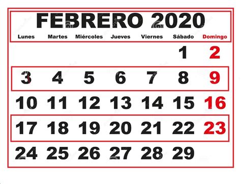 Calendario Febrero 2020 Con Festivos Imprimible In 2020