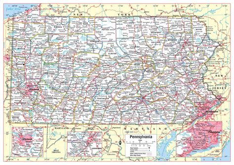 Pennsylvania State Wall Map Large Print Poster Etsy County Map