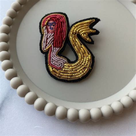 Mermaid Pin Mermaid Pin Metallic Thread Hand Embroidered