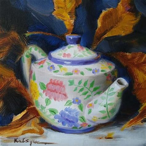 Daily Paintworks Teapot Autumn Leaves By Elena Katsyura