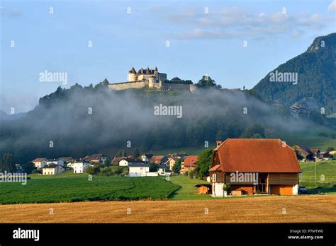 Switzerland Canton Of Fribourg Gruyeres Medieval City With Castle