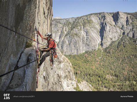 Man Rock Climbing On El Capitan Yosemite National Park California
