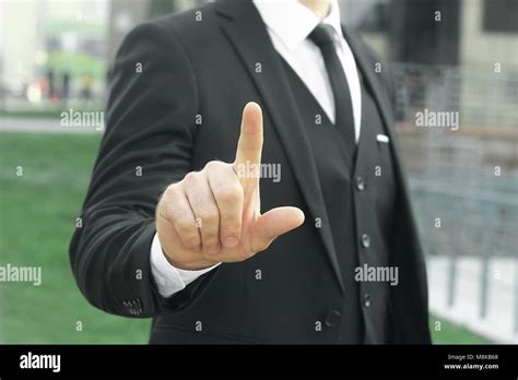 Close Upbusinessman Showing Index Finger Up Stock Photo Alamy