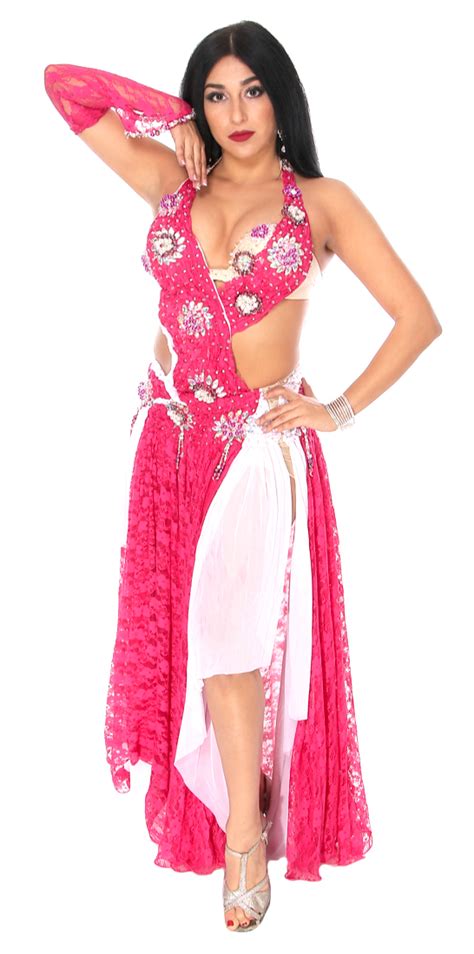 Professional Belly Dance Costume Dress From Egypt In Raspberry And Pink White At