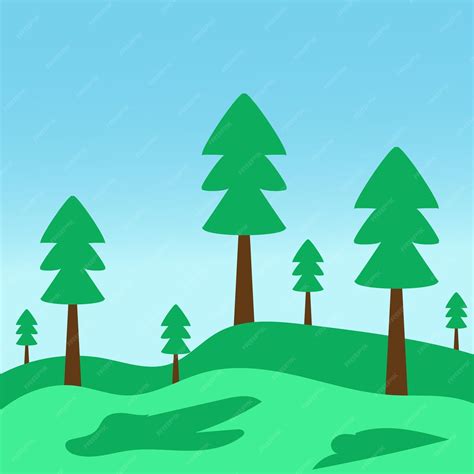 Premium Vector A Cartoon Drawing Of Trees On A Hill With A Blue Sky