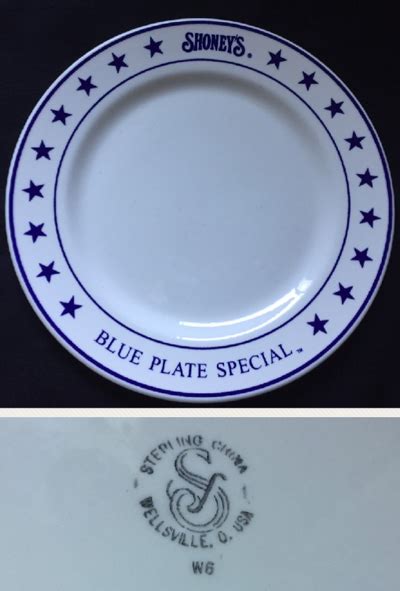 Sterling China Plate Made For Shoneys Restaurant Blue Plate Special Date Code W6 Apr Jun