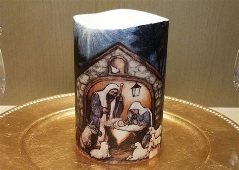 Led Pillar Candle 6 X 4 With A Nativity Scene Etsy In 2020 Pillar