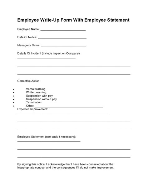 Employee Write Up Form Template