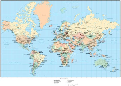 World Map In Jpeg Or Adobe Illustrator Vector Format With Countries