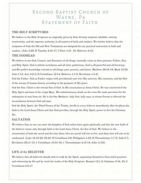 Statement Of Faith Second Baptist Church Wayne Pa