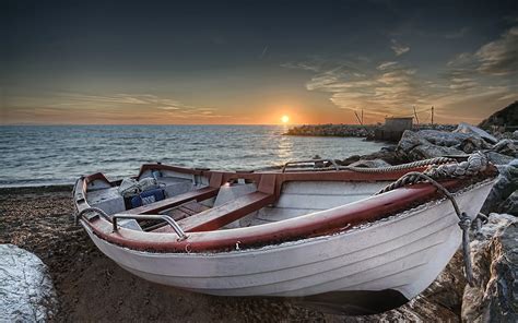 Nature Sea Sky Sunset Boat Wallpapers Hd Desktop And Mobile