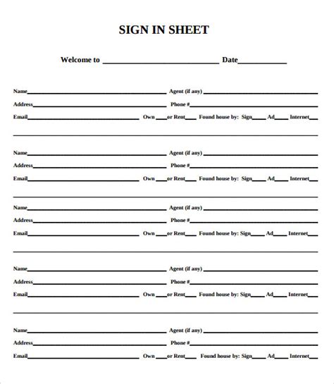 free 14 sample open house sign in sheet templates in pdf