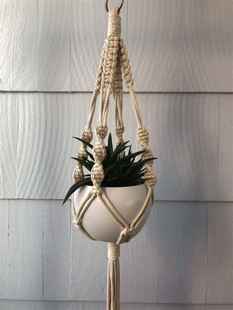 Small Macrame Plant Hanger With Cotton Cord Boho Style Plant Decor