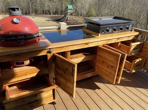 Get outdoor kitchen ideas from thousands of outdoor kitchen pictures. RYOBI NATION - Kamado grill/Blackstone griddle table | Outdoor kitchen plans, Diy outdoor ...