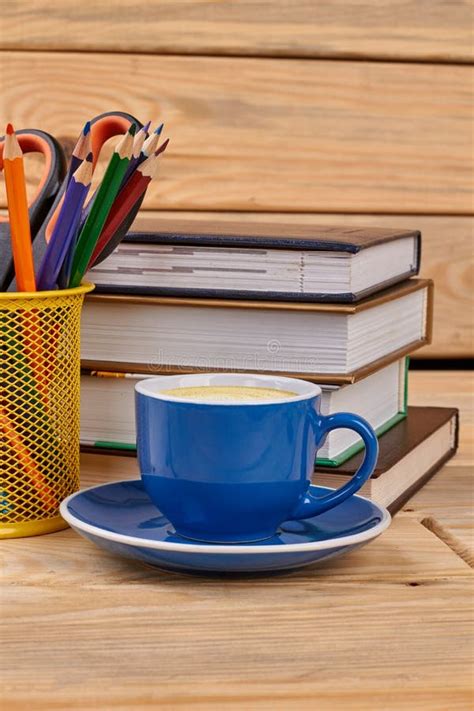 Books Pencils And Coffee Cup Stock Image Image Of Accessory