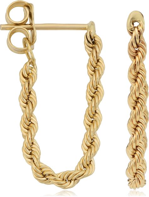 10k Yellow Gold Rope Chain Earrings Minimalist Jewelry For Women