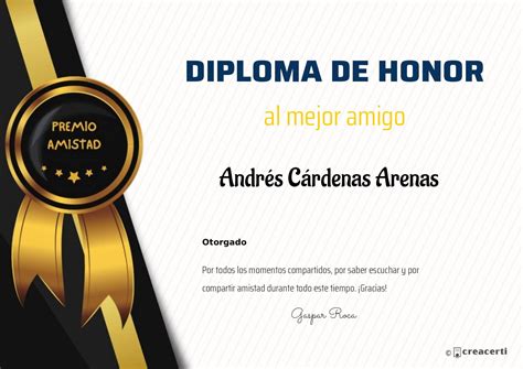 Diploma Al Mejor Amigo O Amiga ¡gratis