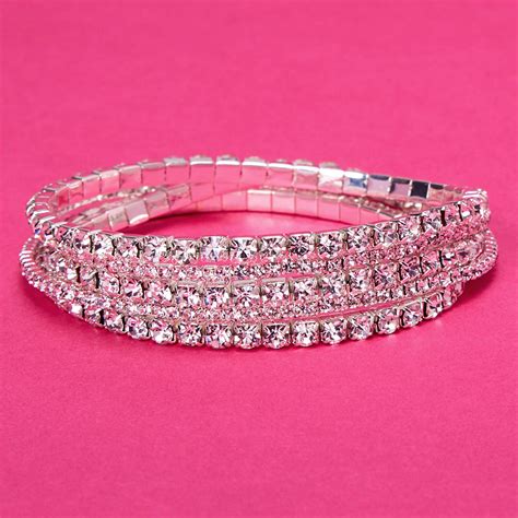 Silver Rhinestone Stretch Bracelets 5 Pack Claires Us