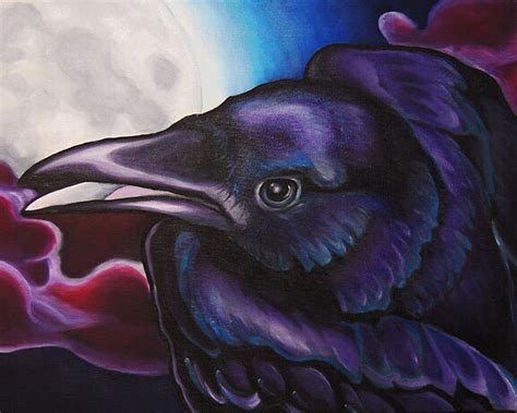 8x10 Raven And Moon Bird Signed Crow Art Print Of Original