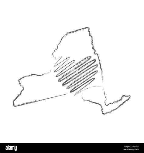 New York Us State Hand Drawn Pencil Sketch Outline Map With Heart Shape