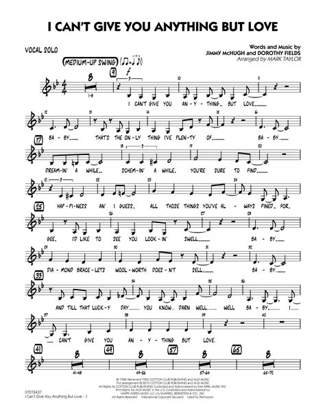 I Cant Give You Anything But Love Key B Flat Vocal Solo Sheet