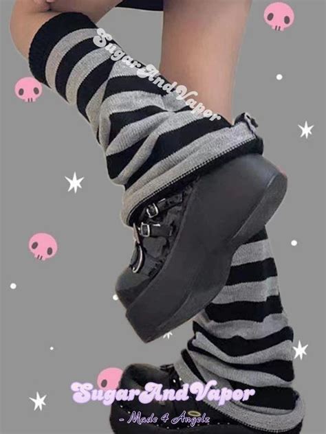 alt stripes knitted flared leg warmers in 2022 leg warmers outfit kawaii fashion outfits