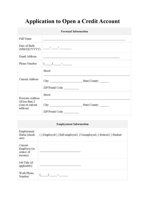 Credit Account Application Form Template Free Download Easy Legal Docs