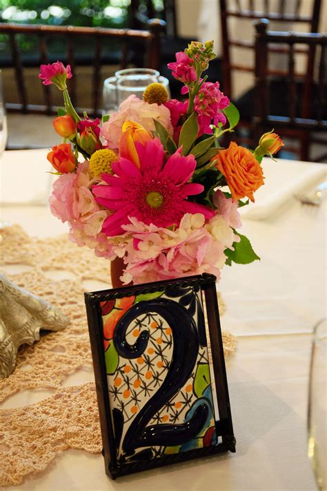 Talavera Tile Number Doily Centerpiece Mexican Themed Weddings