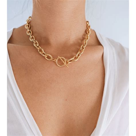 Gold Necklace Thick Chain Necklace Toggle Necklace Gold Etsy Canada