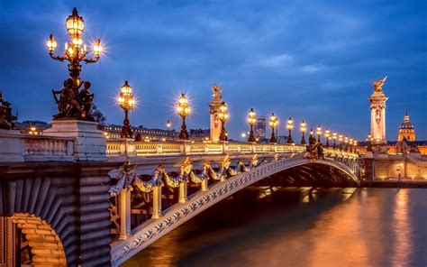 wallpaper paris france city evening lights pont alexandre iii bridge 2560x1600 hd picture
