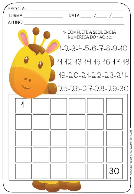 Atividade pronta Sequência numérica do ao Atividades de matemática pré escolar