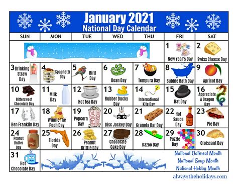 January Printable National Day Calendar 2021 - Free Planning regarding