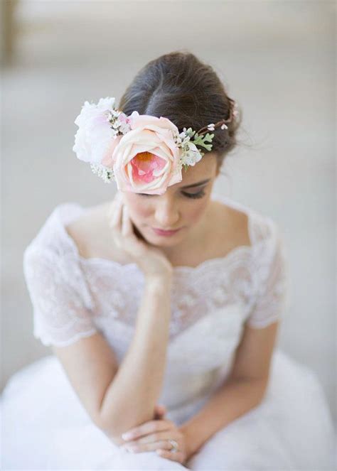 Big Flower Crown Bridal Headpiece Floral Crown Hair Wreath Pink