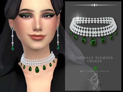 Glitterberrysims Custom Content — Emerald Diamond Choker A Commission