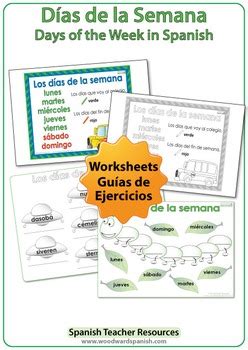days   week  spanish worksheets wall charts  flash cards