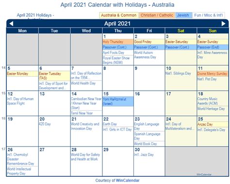 Print Friendly April 2021 Australia Calendar For Printing