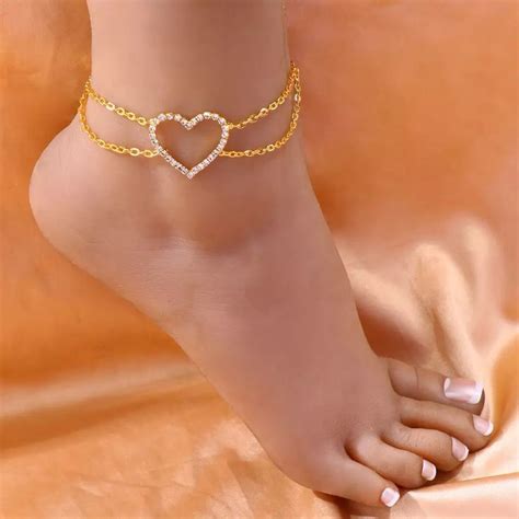 New Fashion Double Layer Heart Anklet Bracelet Summer Beach Fine Chain