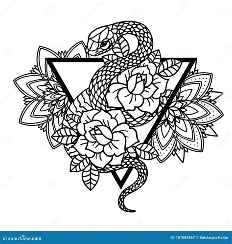 Tatouage à La Rose Et Au Serpent à La Géométrie Sacrée Illustration