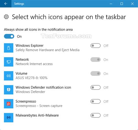 Notification Area Icons System Icons