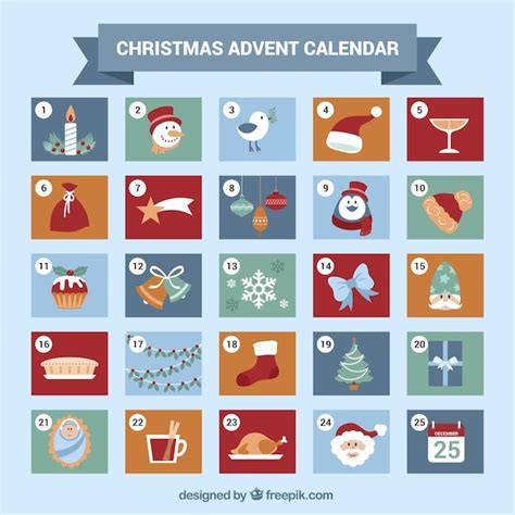 Free Vector Cute Advent Calendar With Christmas Elements