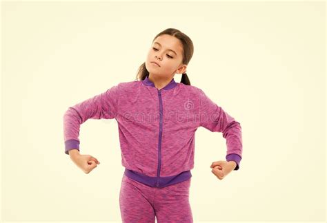 Feel So Strong Child Cute Girl Show Biceps Gesture Of Power And
